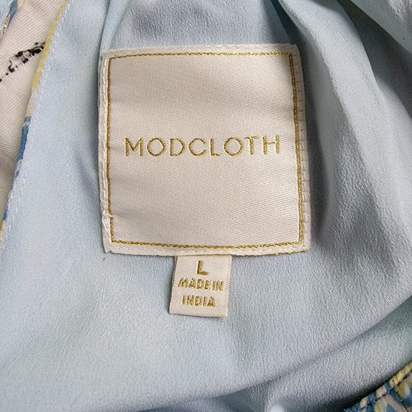 ModCloth Blue Yellow Floral Chiffon Lined High-Low Dress Large - Picture 8 of 10